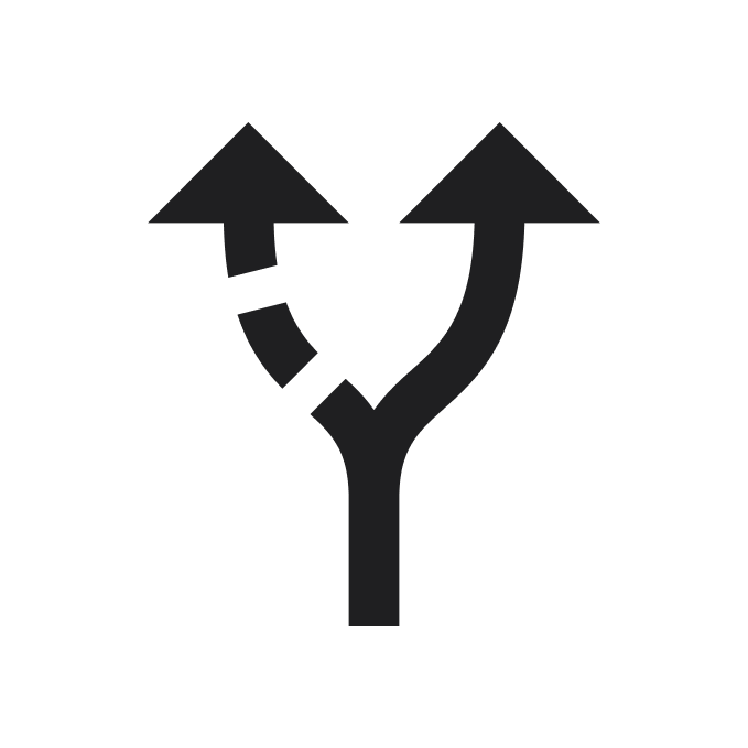 Icon of two arrows forking off one path